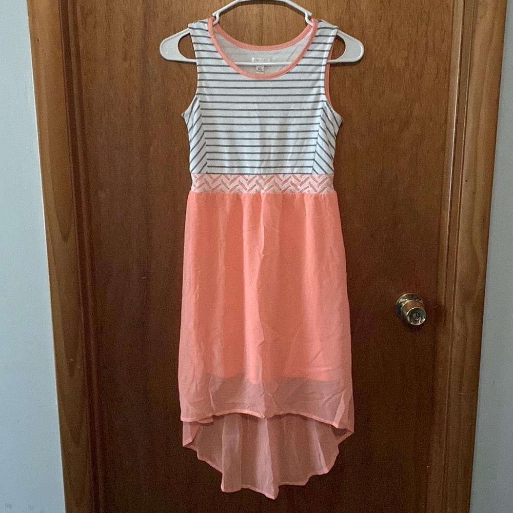 1989 Place Girl's Pink, White & Grey Striped High-Low Dress